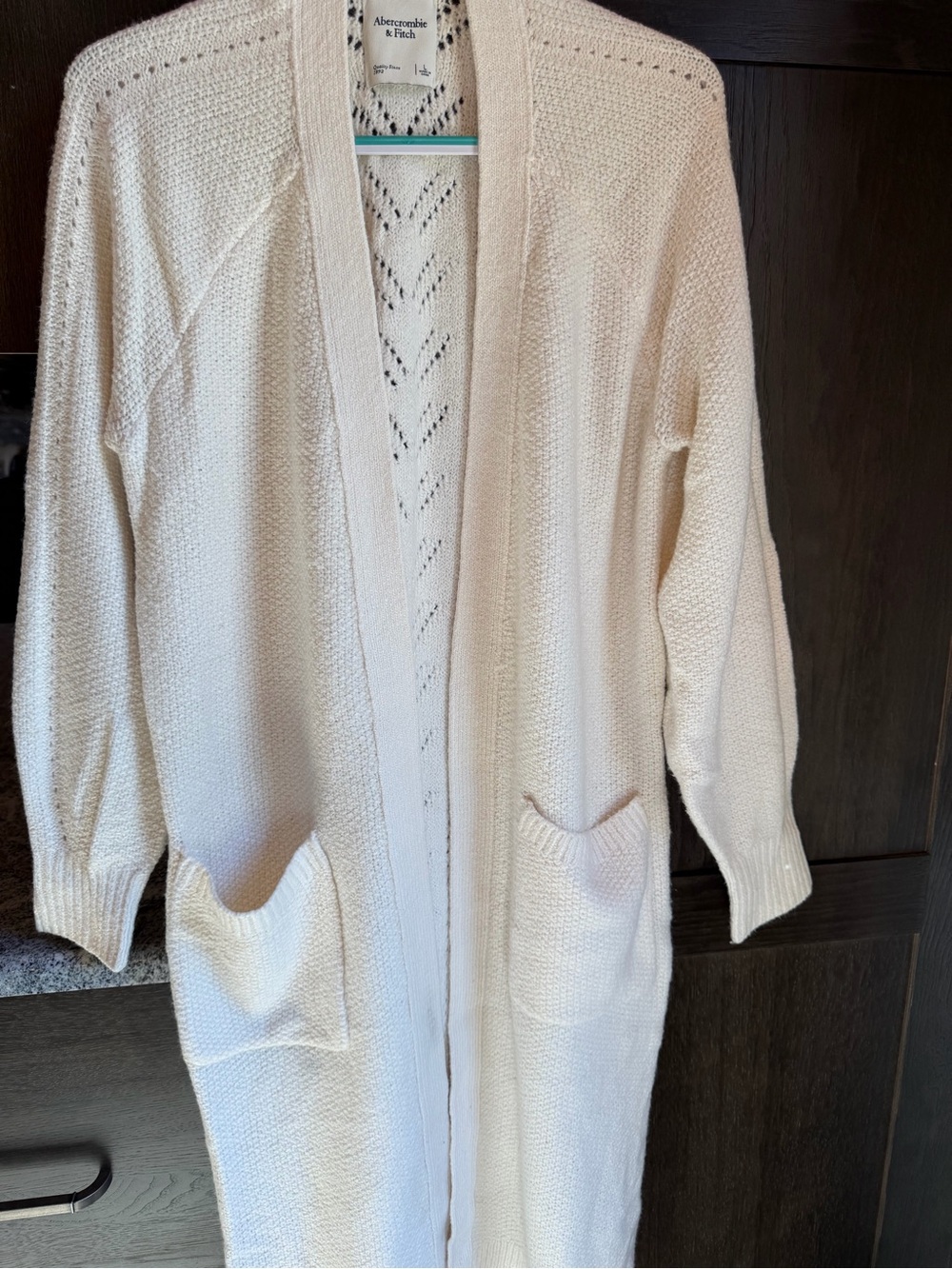 Abercrombie & Fitch Cream Open-Front Knit Duster Cardigan